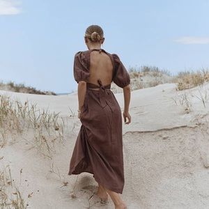 DISSH REMI CHOCOLATE LINEN MIDI DRESS AU 6 US 2